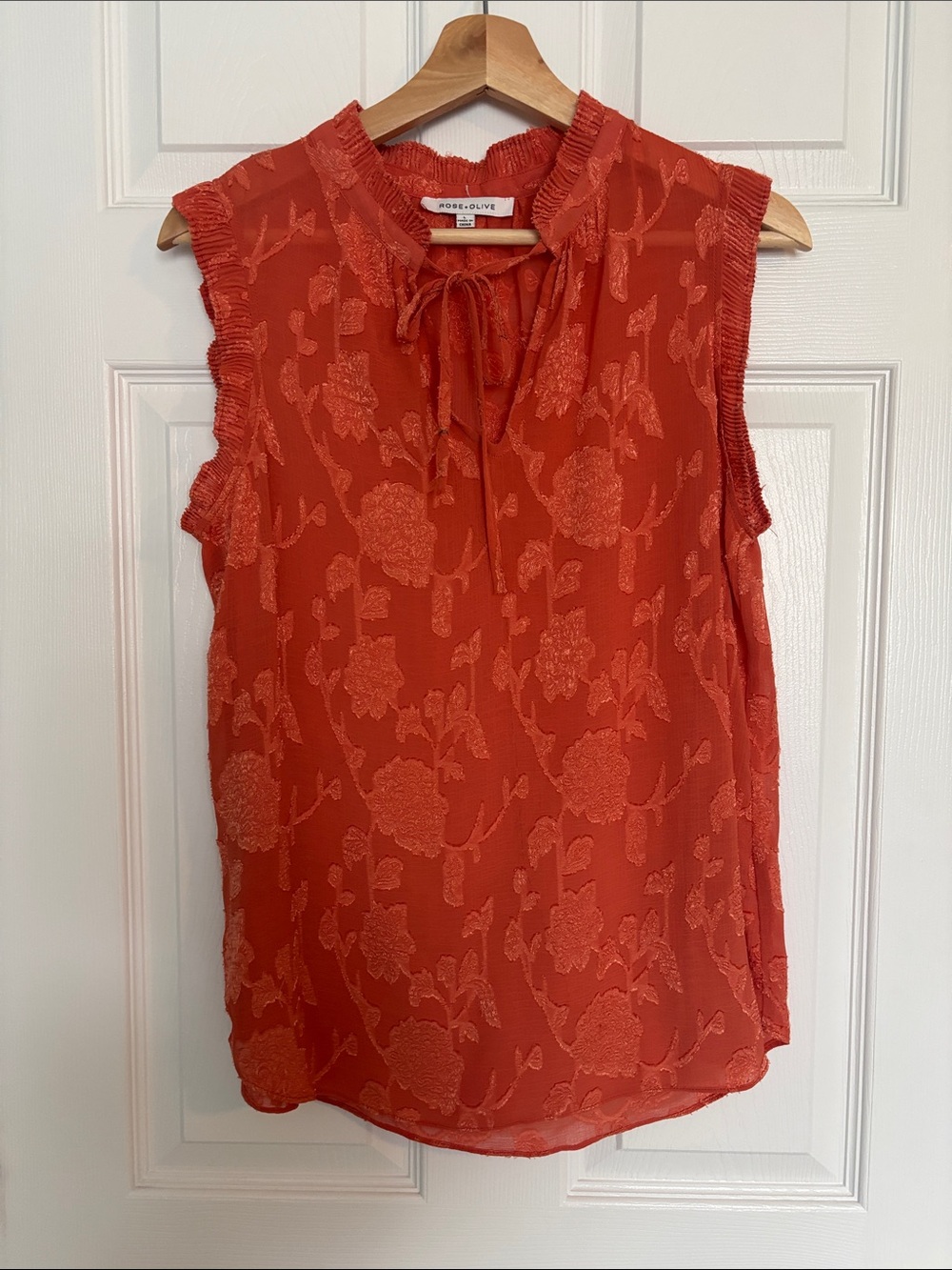Rose + Olive ruffled tank top